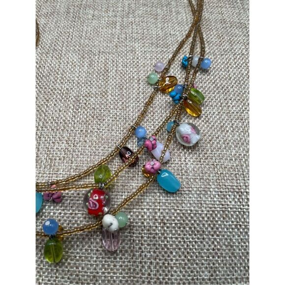 3 Strand Beaded Jelly Bean Glass And Other Glass Necklace Multicolored Silver - Picture 4 of 8